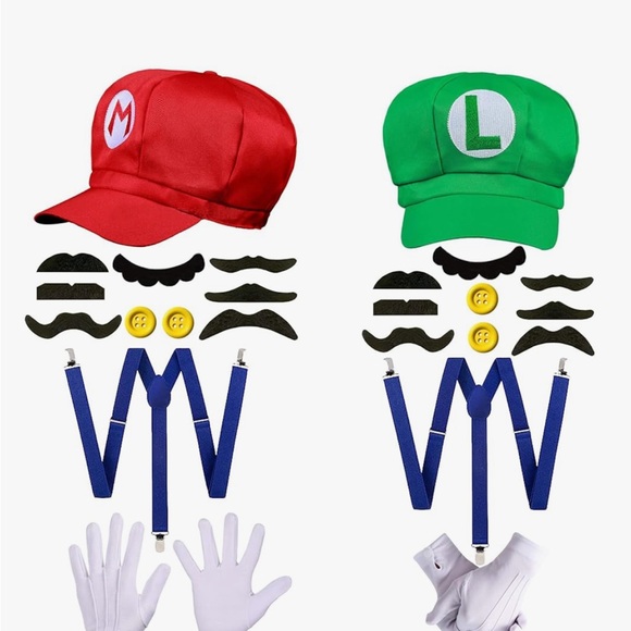 Mario and Luigi Red and Green Costume Accessory Set with arm and socks - Picture 1 of 9